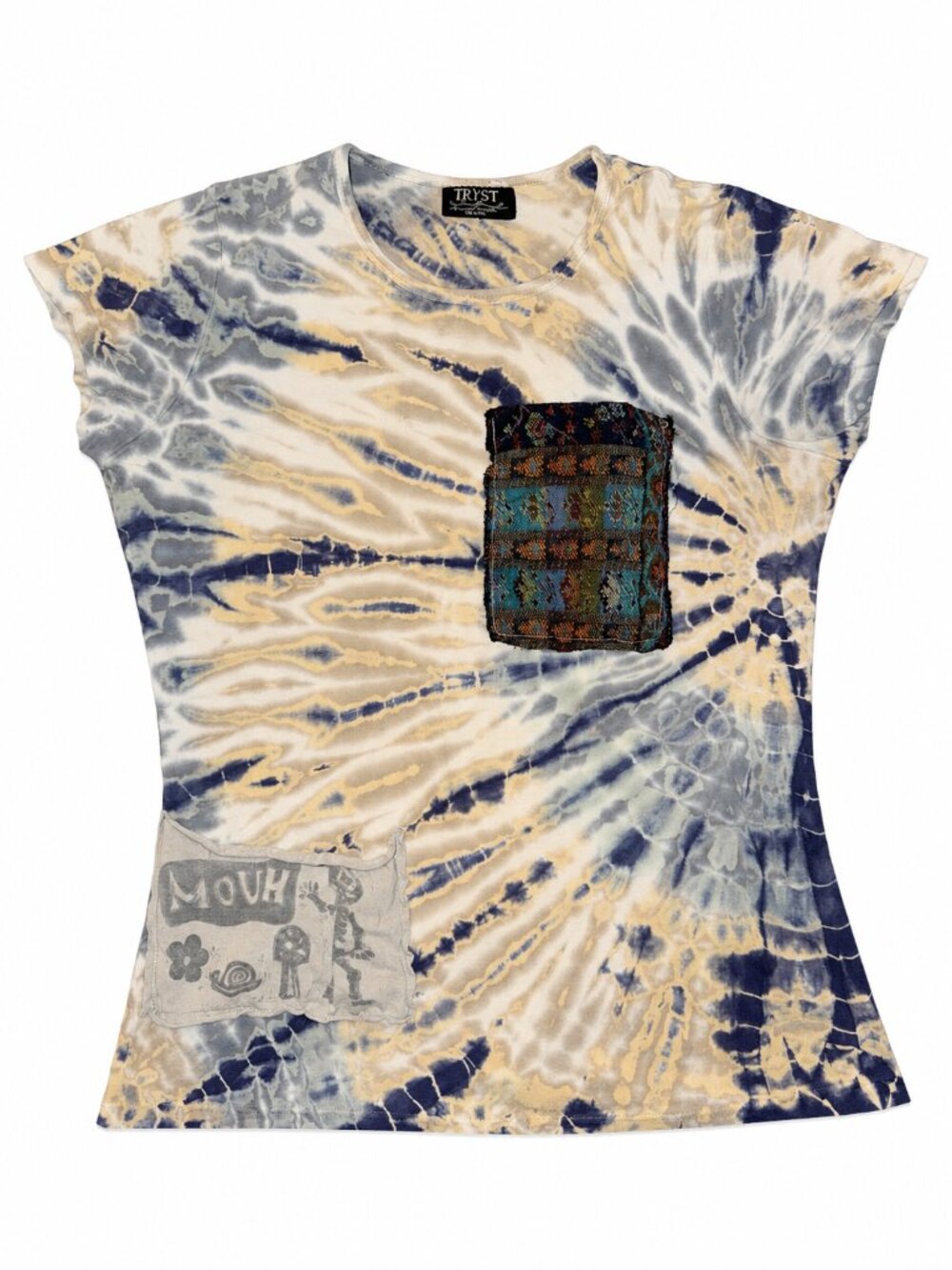 Tryst by Mathew Y2K Tie Dye Patchwork Pocket Baby Tee Top Medium